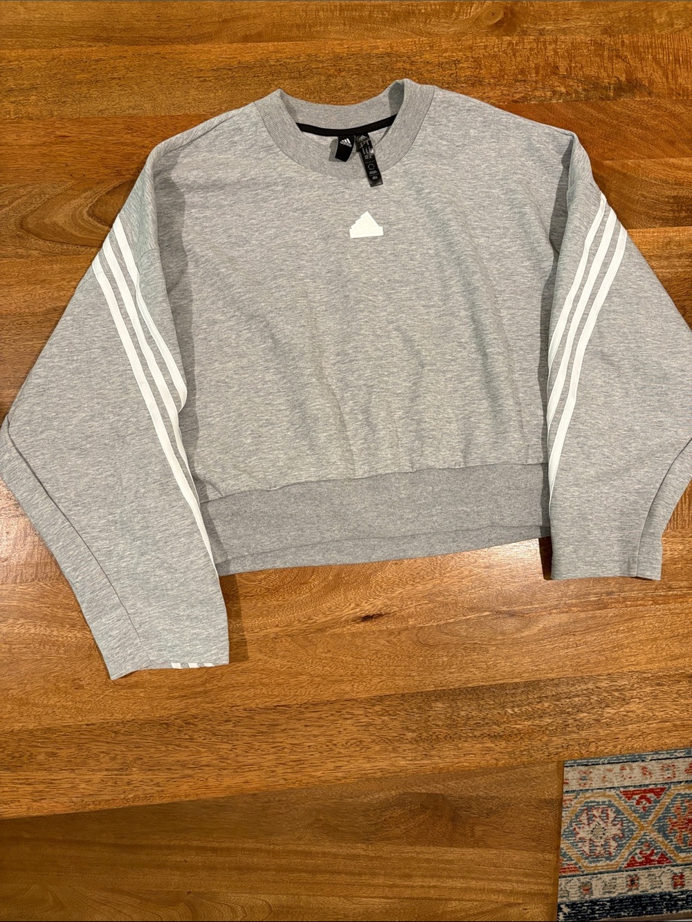 adidas Gray Crewneck Sweatshirt with White Sleeve Stripes